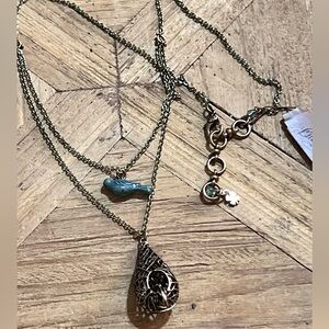NWT Lucky Brand enamel Blue bird nest Pendant Necklace